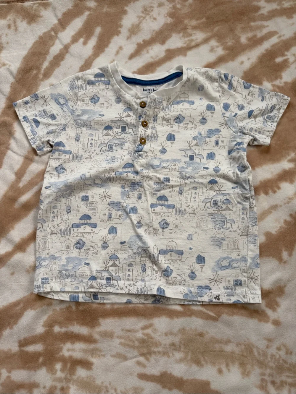 Burt's Bees Cream Tee with Blue Village Print